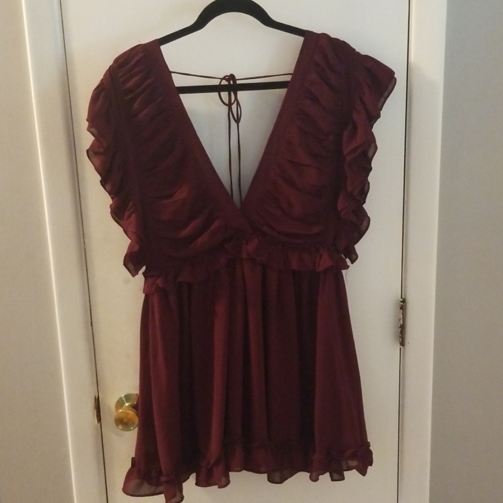 Maroon Mini Ruffle Dress